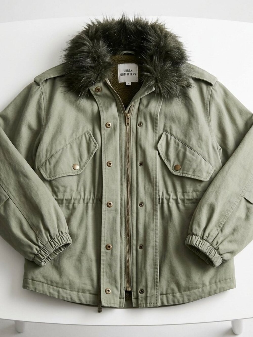 Urban Outfitters Olive Green Hooded Parka Faux Fur trim Coat M